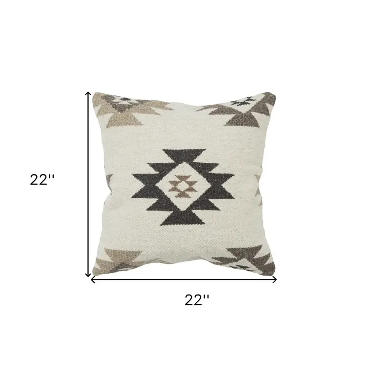 Cream Beige Classic Ikat Pattern Throw Pillow