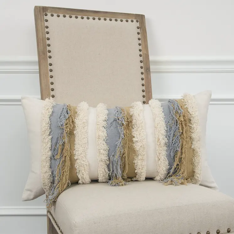 Ivory Beige Textural Strands Lumbar Pillow