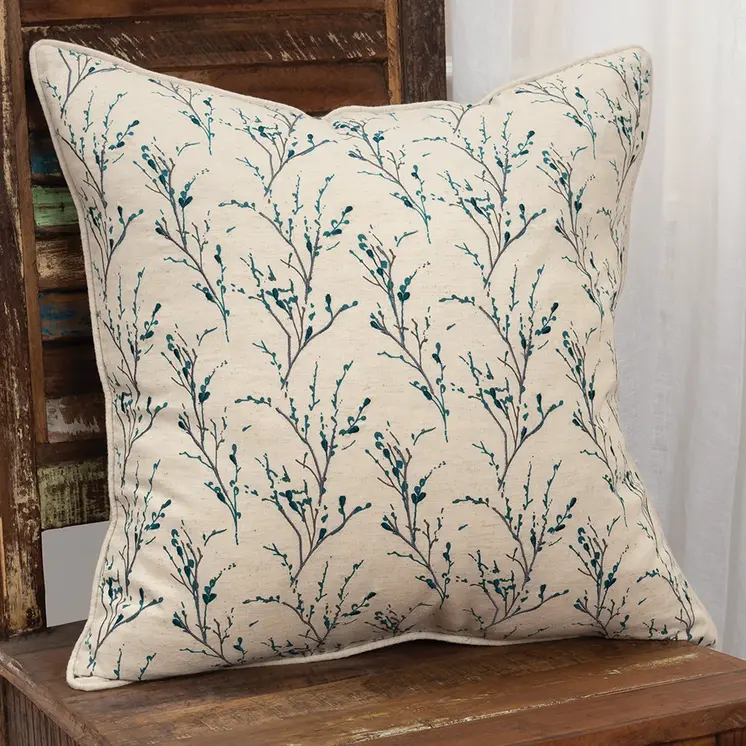 Teal Tiny Floral Buds Throw Pillow