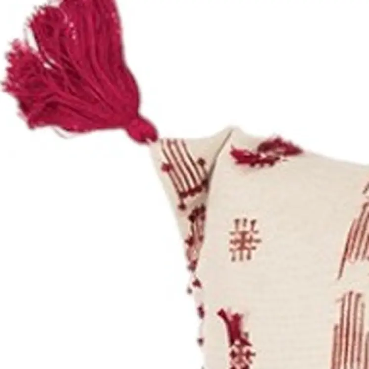 Red Beige Tribal Inspired Tasseled Lumbar Pillow