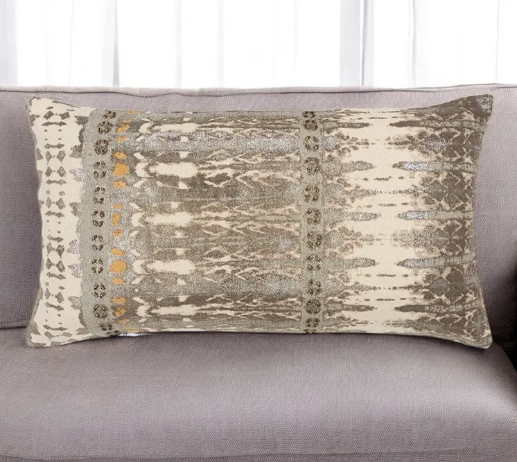Gray Beige Tribal Distressed Lumbar Pillow