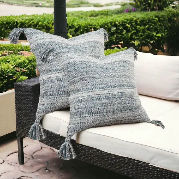 Set of Two 20" X 20" Teal Blue Indoor Outdoor Throw Pillow Cover & Insert