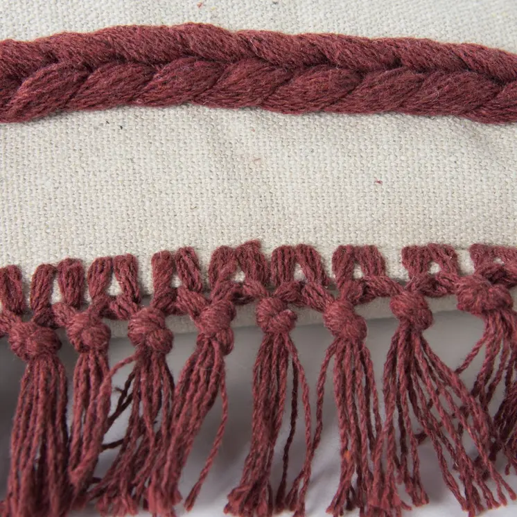 Rust Braided Stripe Macrame Fringe Lumbar Pillow