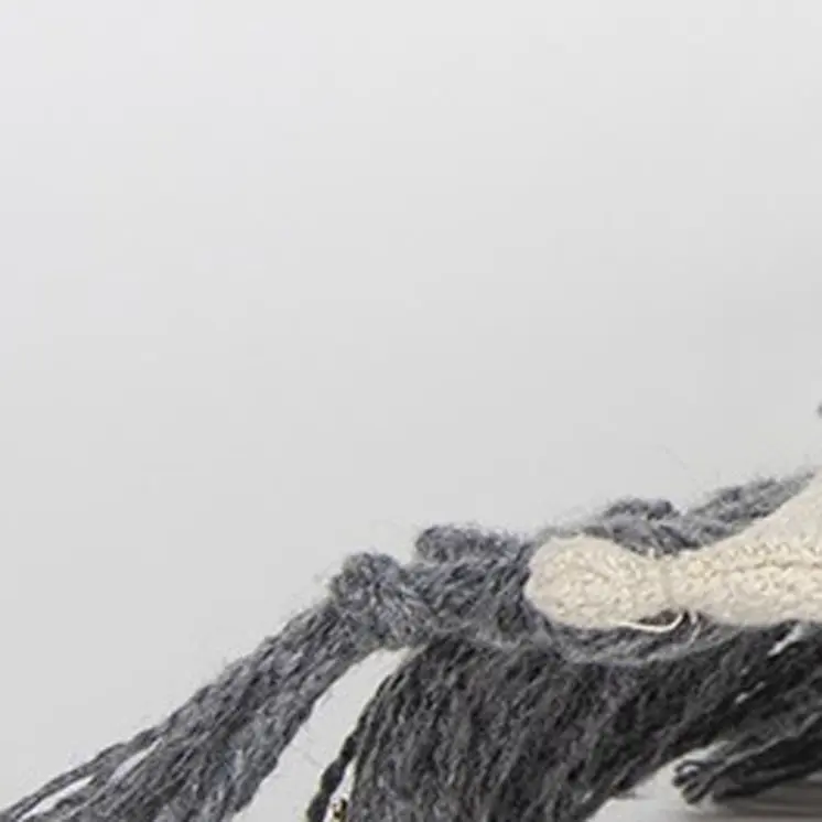 Gray Braided Stripe Macrame Fringe Lumbar Pillow