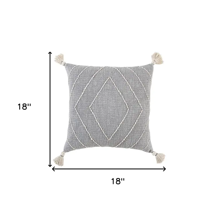 Gray White Diamond Kantha Stitched Throw Pillow