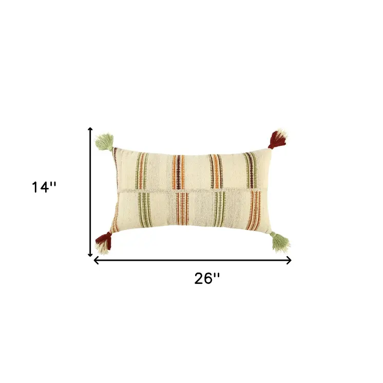 Cream Accent Striped Boho Chic Lumbar Pillow