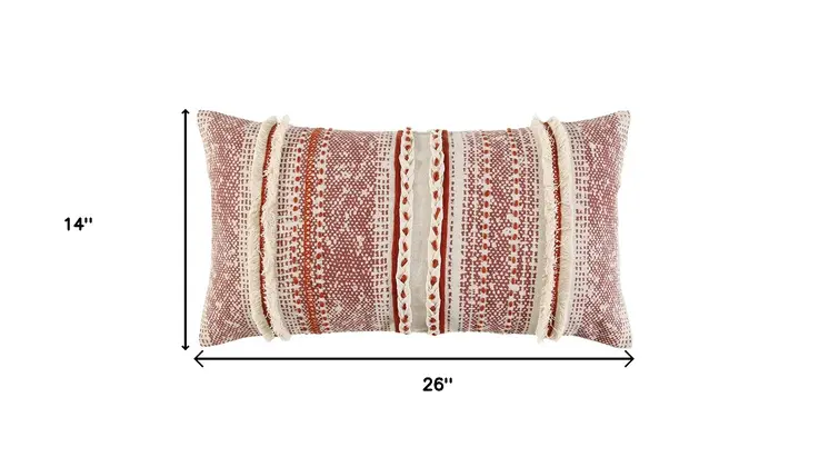14" X 26" Natural And Russet Lumbar Striped Cotton Throw Pillow with Texture