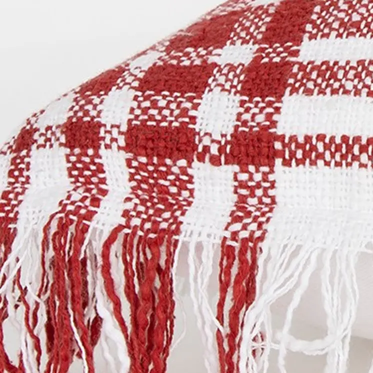 White Red Open Plaid Textured Throw Pillow