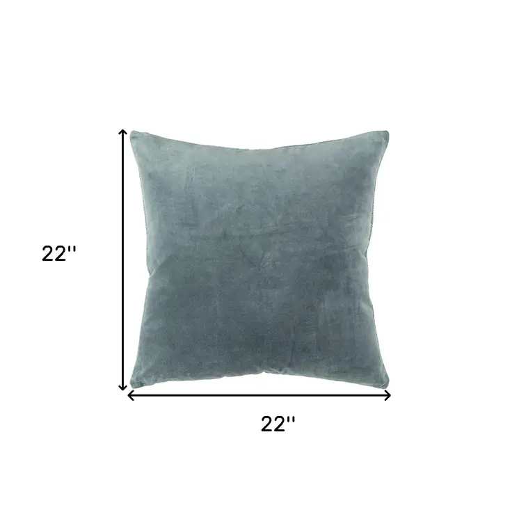 22" Teal Cotton Velvet Throw Pillow