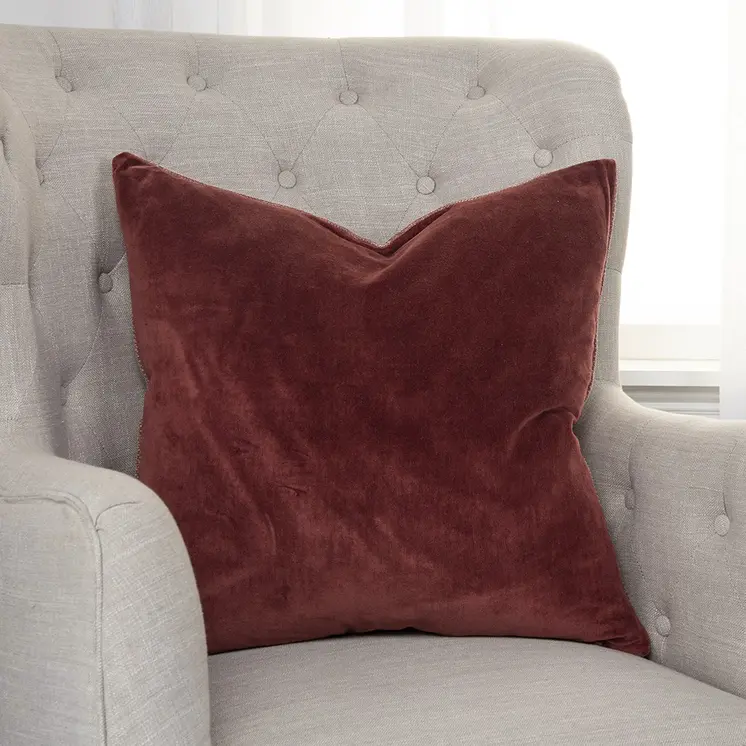 22" Dark Red Cotton Velvet Throw Pillow