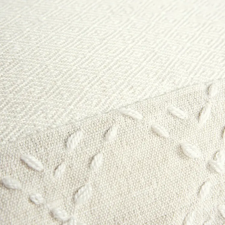 20" Ivory Herringbone Cotton Throw Pillow With Tassles