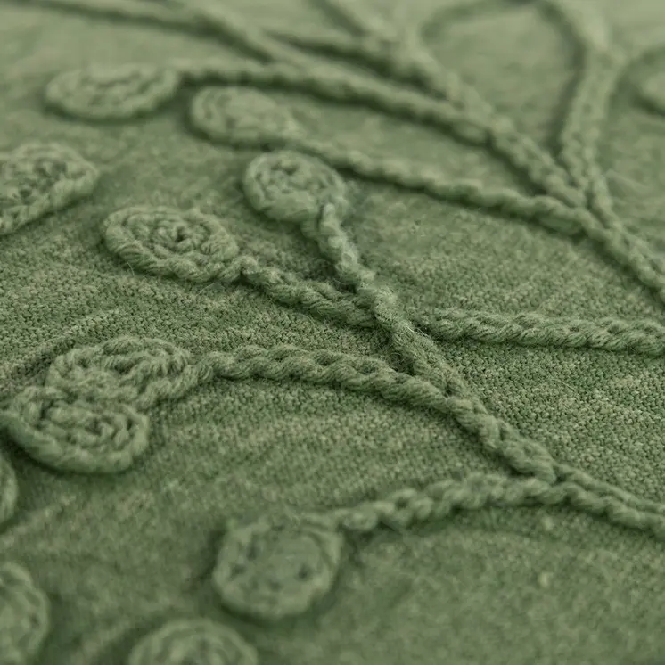 14" X 26" Green Tone on Tone Botanical Throw Pillow With Embroidery