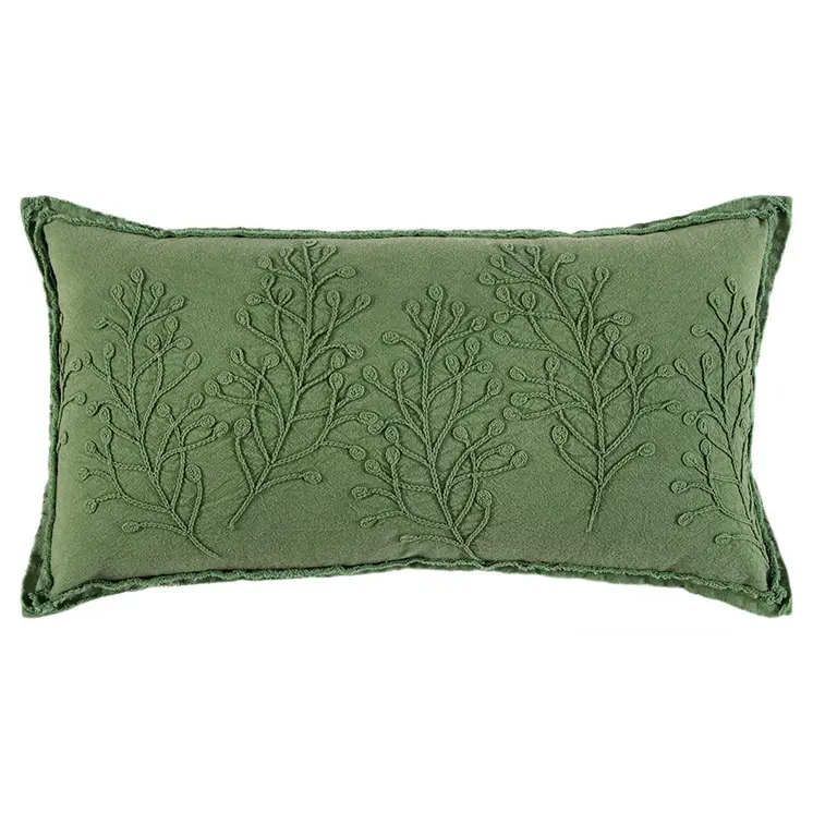 14" X 26" Green Tone on Tone Botanical Throw Pillow With Embroidery