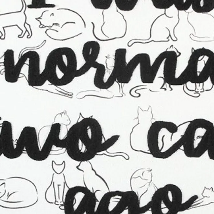 20" White And Black Cotton Whimsical Cat Throw Pillow