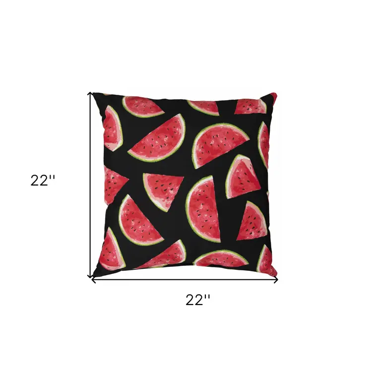 22" Black And Red Watermelon Indoor Outdoor Throw Pillow