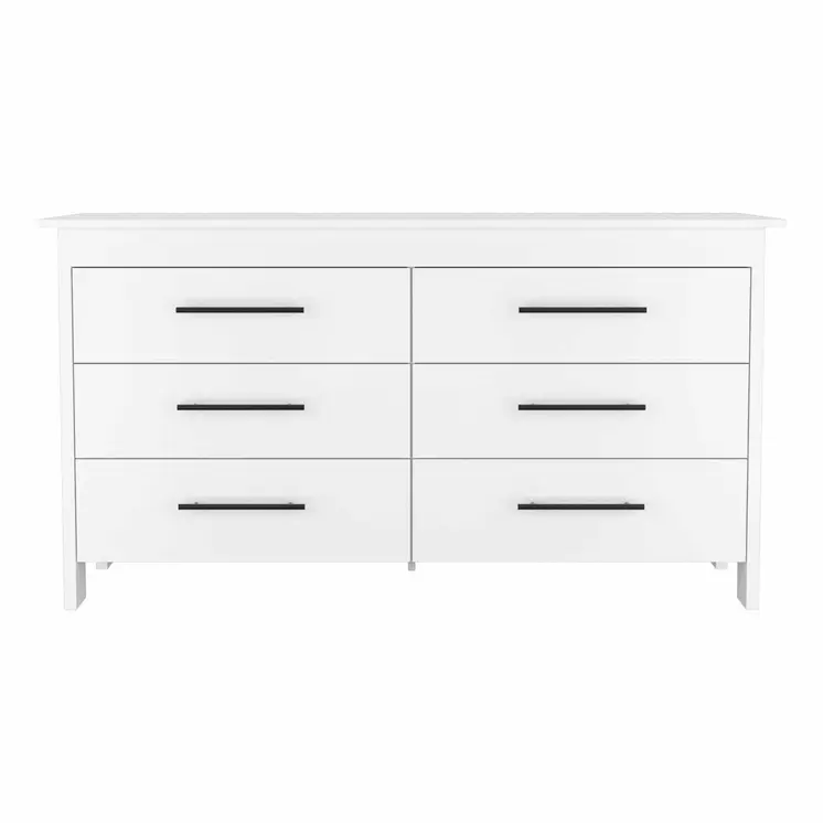 59" White Six Drawer Double Dresser