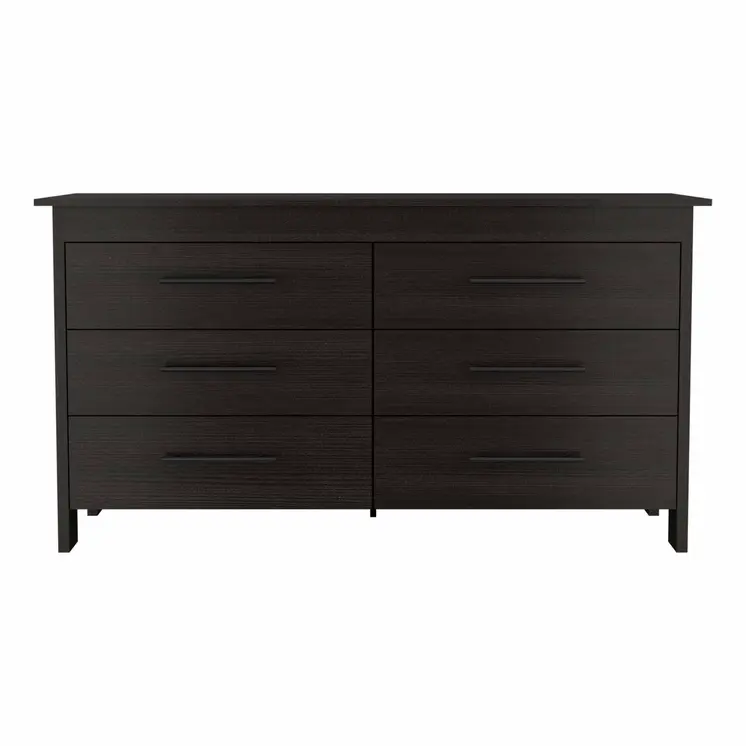 59" Black Six Drawer Double Dresser