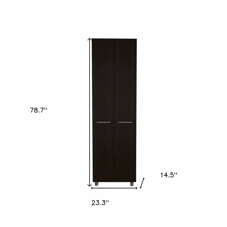 79" Modern Black Pantry Cabinet with Two Doors and Five Shelves