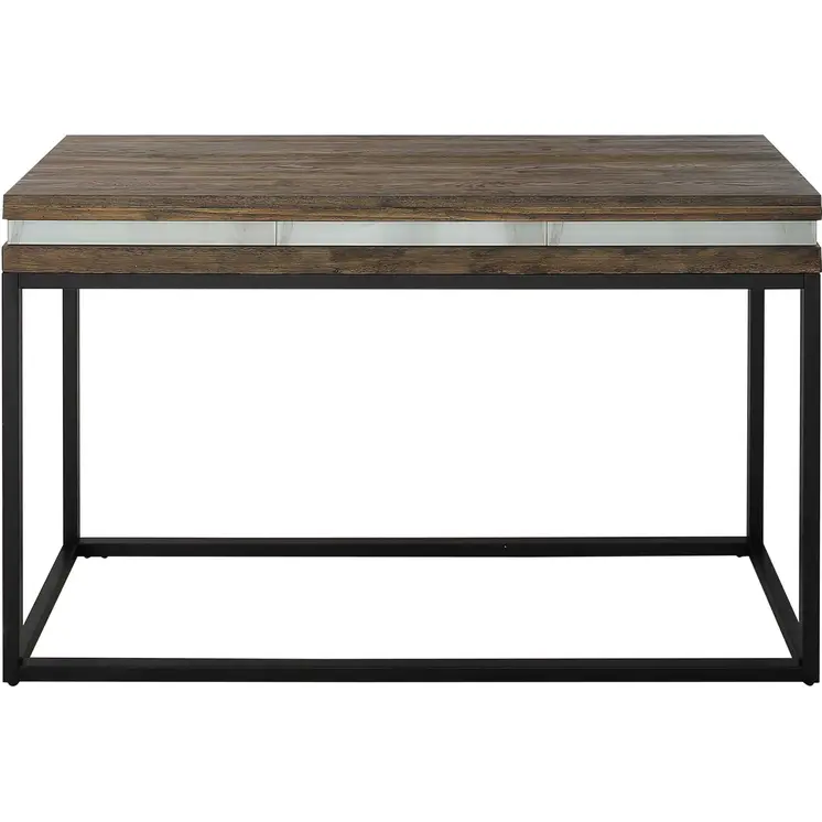 47" Brown White and Black Solid Wood And Faux Marble Sled Console Table