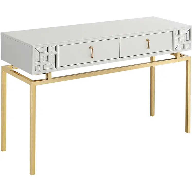 47" White and Gold Wood Console Table With Two Drawers