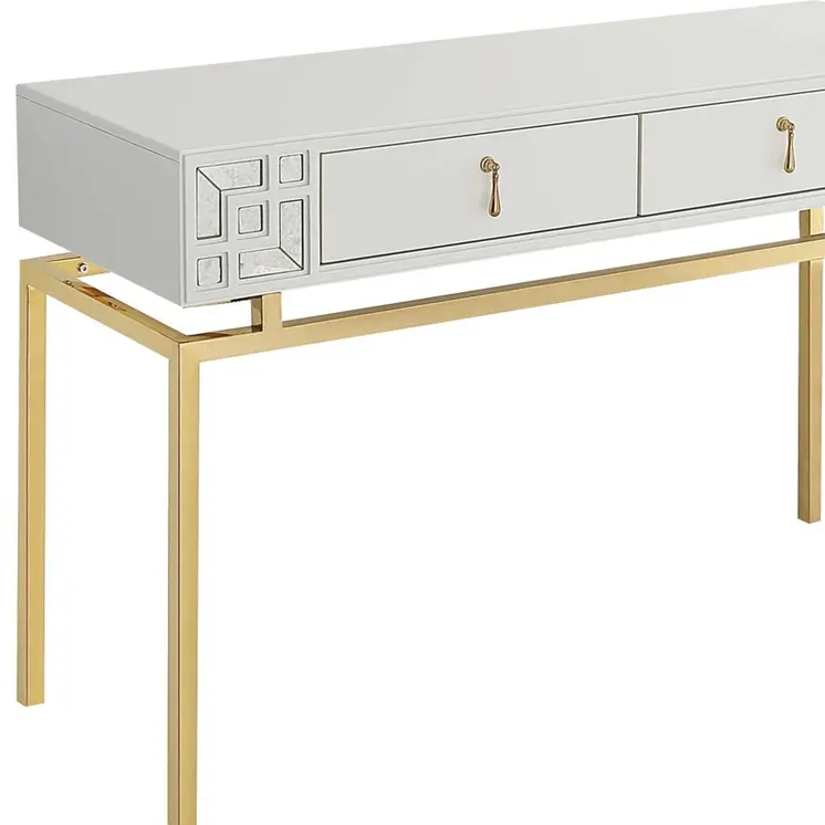 47" White and Gold Mirrored Wood Console Table With Two Drawers