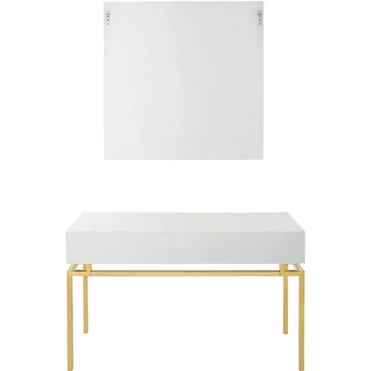 47" White and Gold Mirrored Wood Console Table With Two Drawers