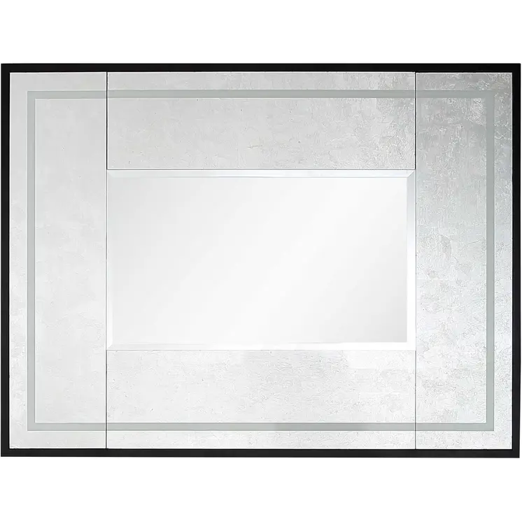 47" Black And Silver Mirrored Wood And Glass Console Table With Two Drawers