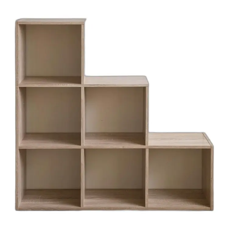 Classic Natural Finish Six Cubby Stepped Bookcase