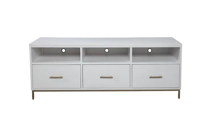 64" White Mahogany Solid Wood Open Shelving TV Stand
