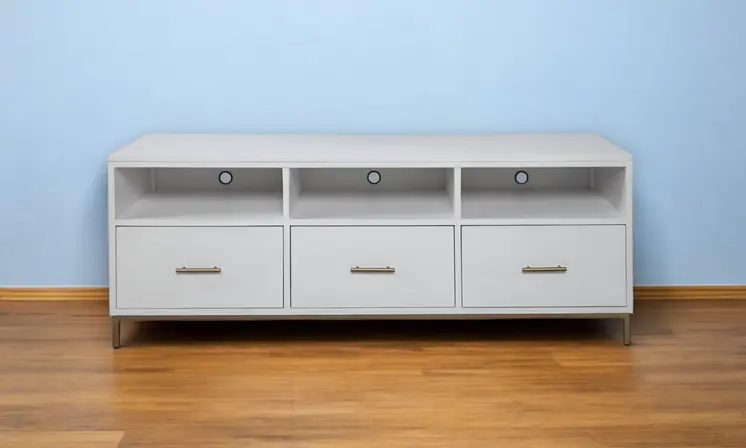 64" White Mahogany Solid Wood Open Shelving TV Stand