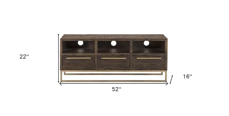 52" Deep Taupe Reclaimed Pine And Plywood Open Shelving TV Stand
