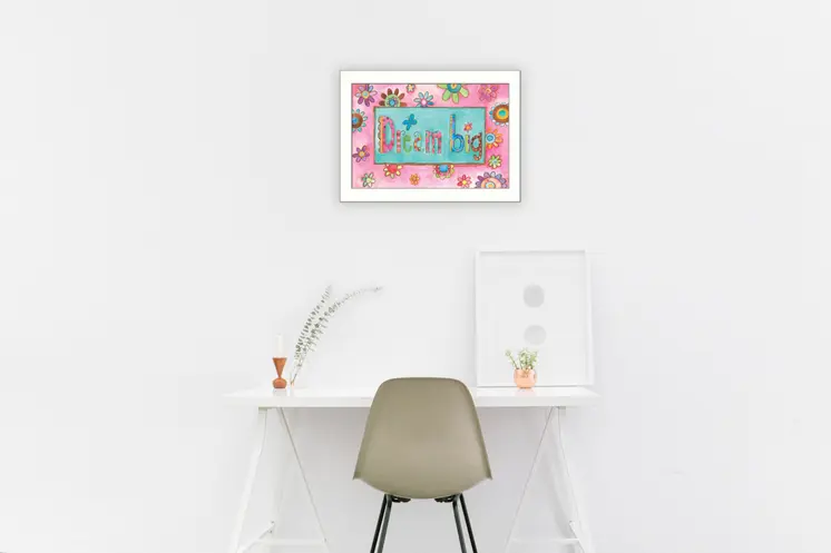 Dream Big Pink Motivational White Framed Print Wall Art
