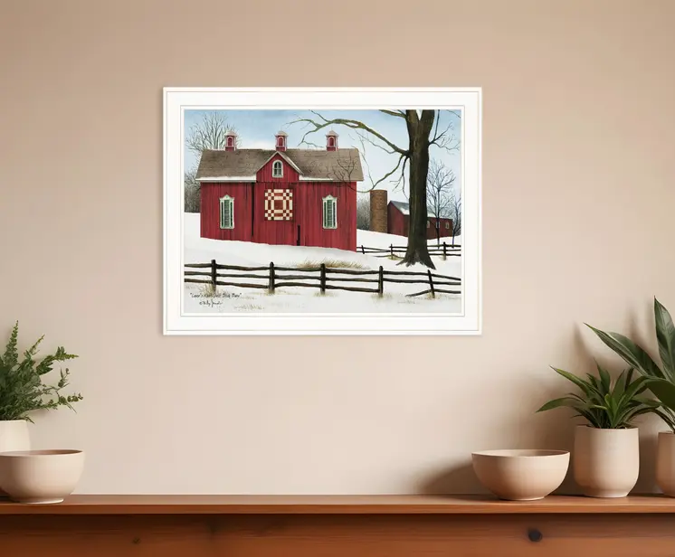 Lovers Knot Quilt Block Barn 3 White Framed Print Wall Art
