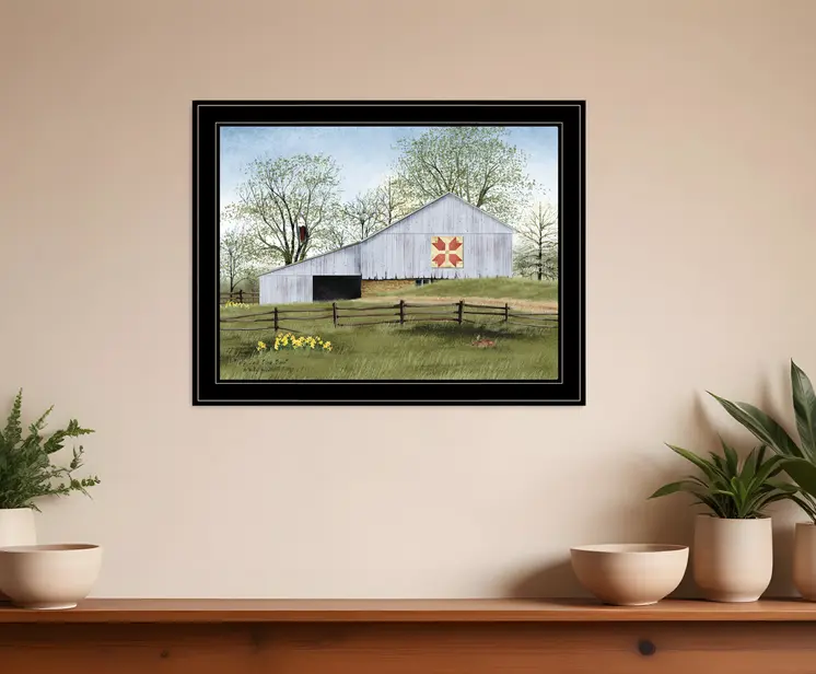 Tulip Quilt Block Barn 4 Black Framed Print Wall Art