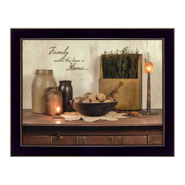 Family Makes a House a Home Black Framed Print Wall Art