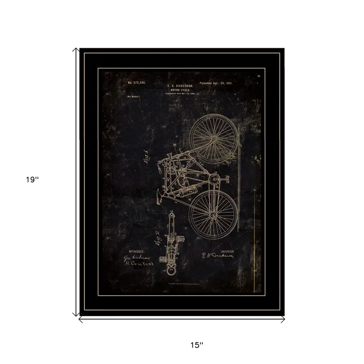 Motor Bike Patent Black Framed Print Wall Art