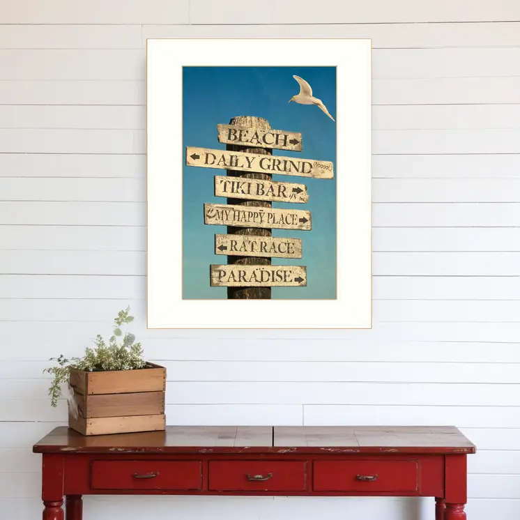 Beach Directional 2 White Framed Print Wall Art