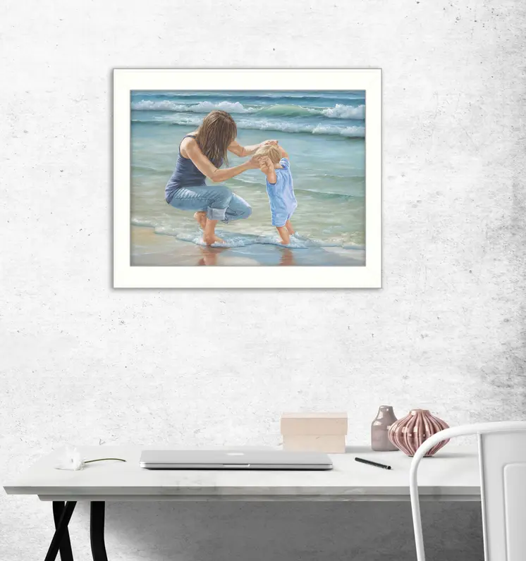 Playing in the Water White Framed Print Wall Art