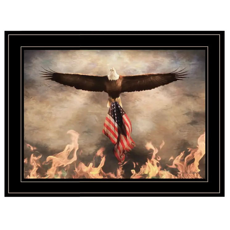 Bald Eagle Rescues The Flag Black Framed Print Wall Art