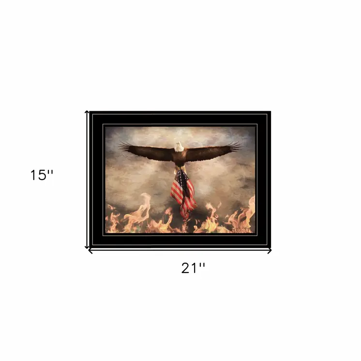 Bald Eagle Rescues The Flag Black Framed Print Wall Art