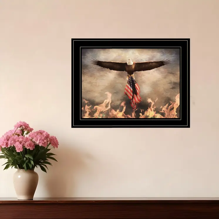 Bald Eagle Rescues The Flag Black Framed Print Wall Art