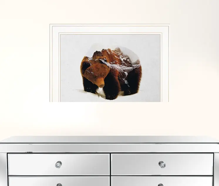 Bear in the Mountains 1 White Framed Print Wall Art