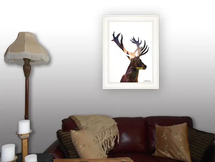 Deer in the Forest 1 White Framed Print Wall Art