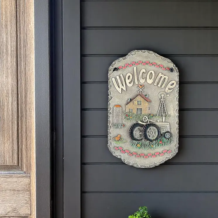 13" X 8" Gray And Beige Polyresin Welcome Sign Wall Decor