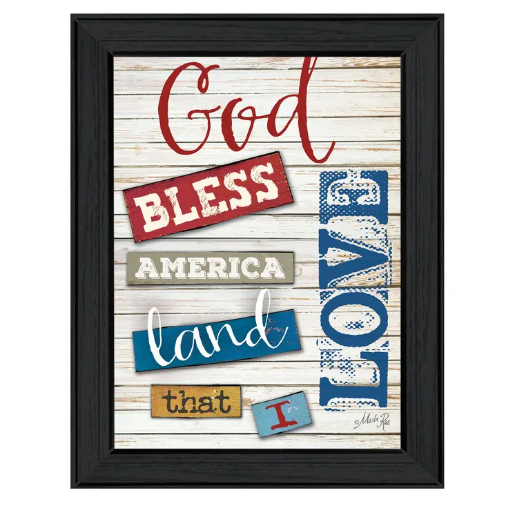 God Bless America Black Framed Print Wall Art
