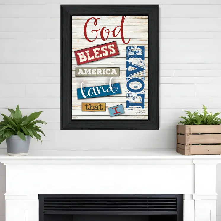 God Bless America Black Framed Print Wall Art