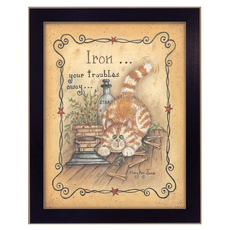 Iron Your Troubles Black Framed Print Laundry Wall Art