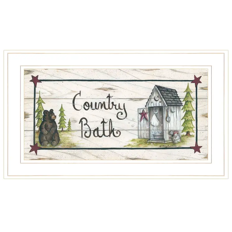 Country Bath 1 White Framed Print Bathroom Wall Art