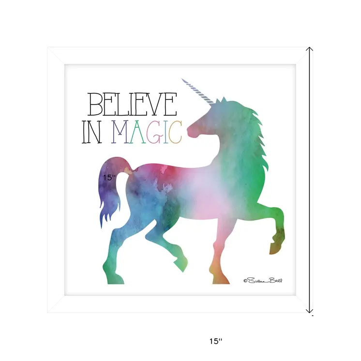 Believe in Magic Unicorn White Framed Print Wall Art