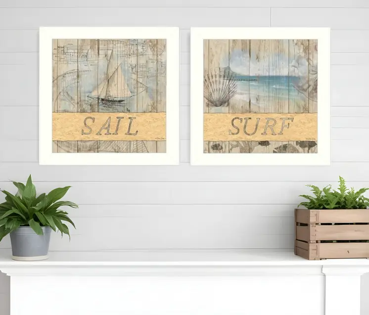 Set Of Two Sail or Surf White Framed Print Wall Art